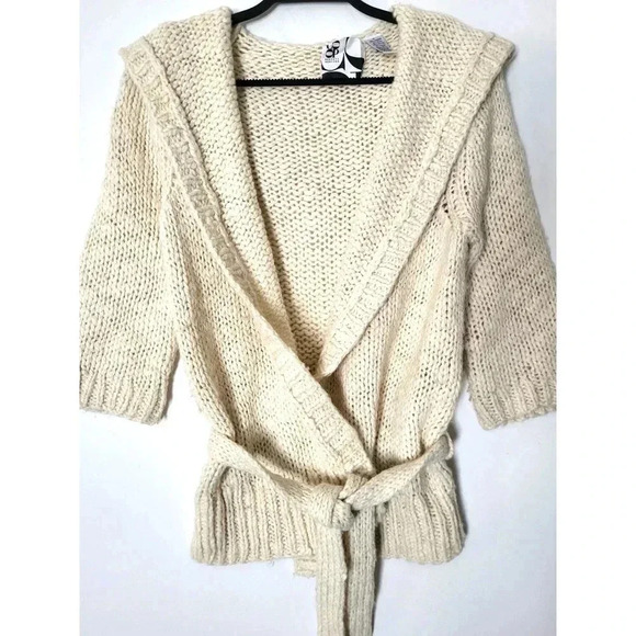 Co Op Ivory Hooded Belted Knit Sweater 1J - Picture 3 of 5
